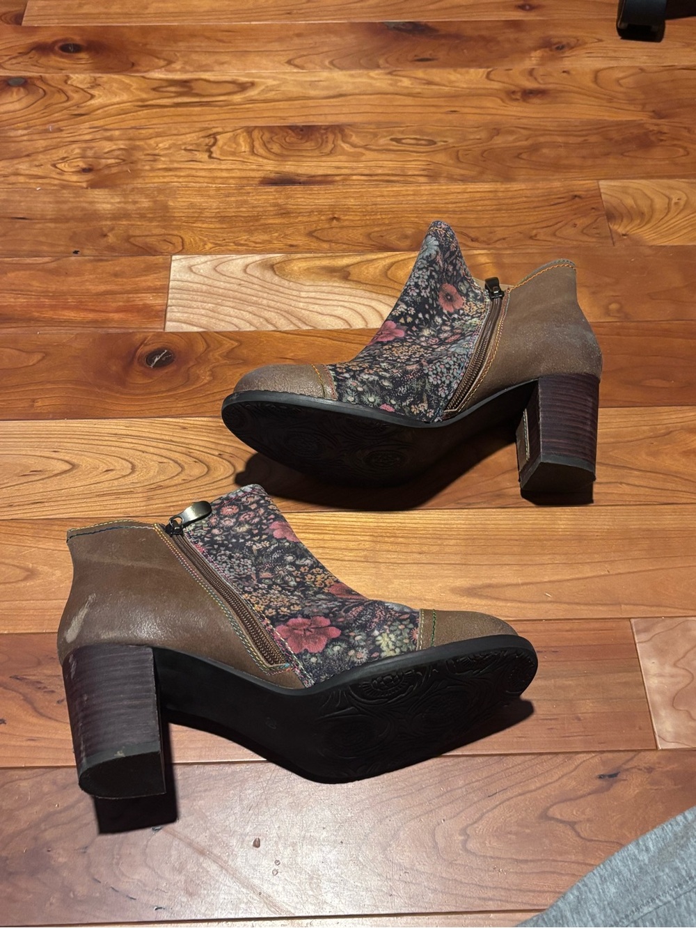 Melvina Floral Leather Ankle Booties - Brown Multi Size 39 (8.5 US Women’s) - Picture 4 of 6